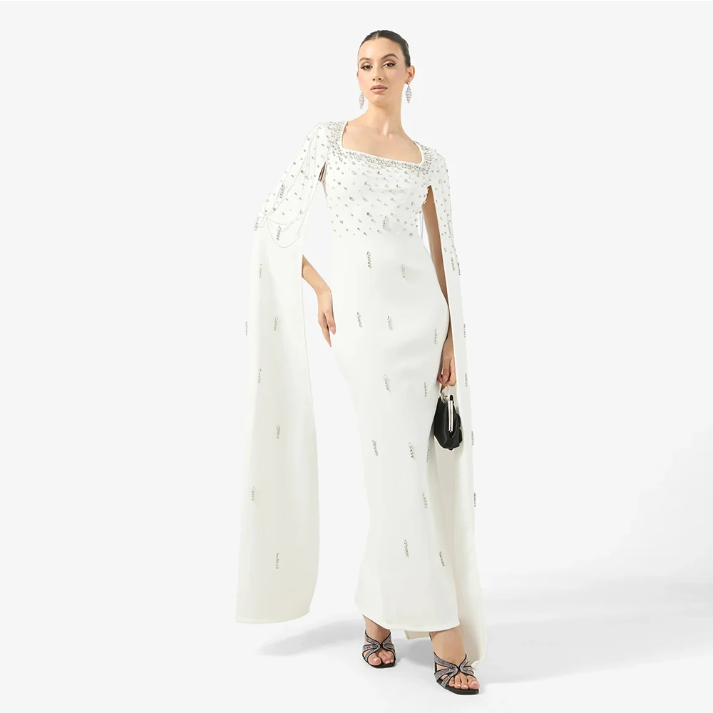 

Вечерние платья из бисера, роскошные платья в Дубае с квадратным вырезом, длинное вечернее платье для женщин, накидка с рукавами до щиколотки, коктейльные платья для вечеринок