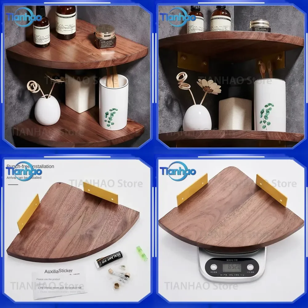 Wall Mounted Walnut Wood Storage Rack for Bathroom Shelves Shampoo Organizer Home Wall Shelf Bathroom Accessories