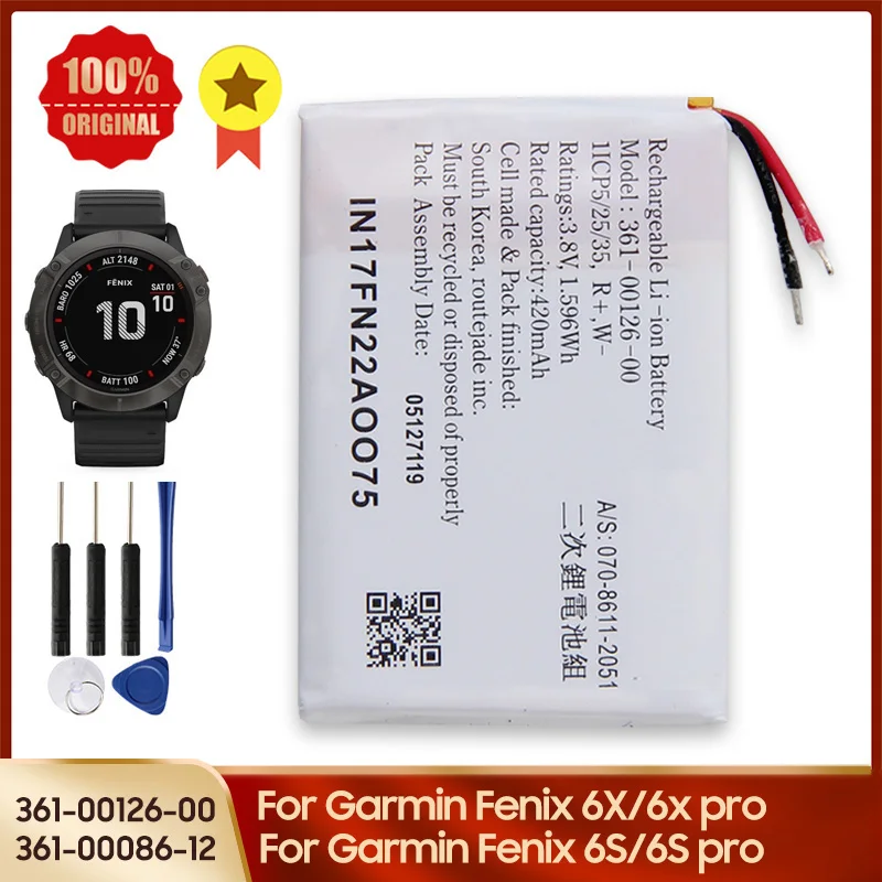 

Production in 2024 Replacement Battery 361-00126-00 361-00086-12 For Garmin Vivoactive 3 Music Fenix 6X/ 6x pro 6S / 6S pro