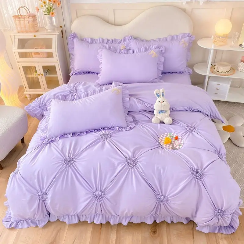 Imagem -06 - Versão Coreana Saia Cama Quatro Peças Conjunto Princesa Estilo Conjunto de Cama Outono e Inverno Engrossado Fosco Conjunto de Quatro Peças