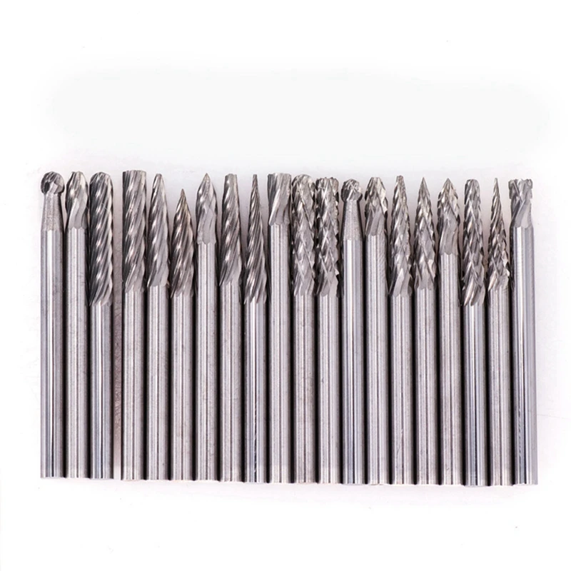 

Carbide Burrs Set 1/8 Shank Diameter Double Cut Tungsten Carbide Burs Rotary File Carving Grinding Bit 20Pcs