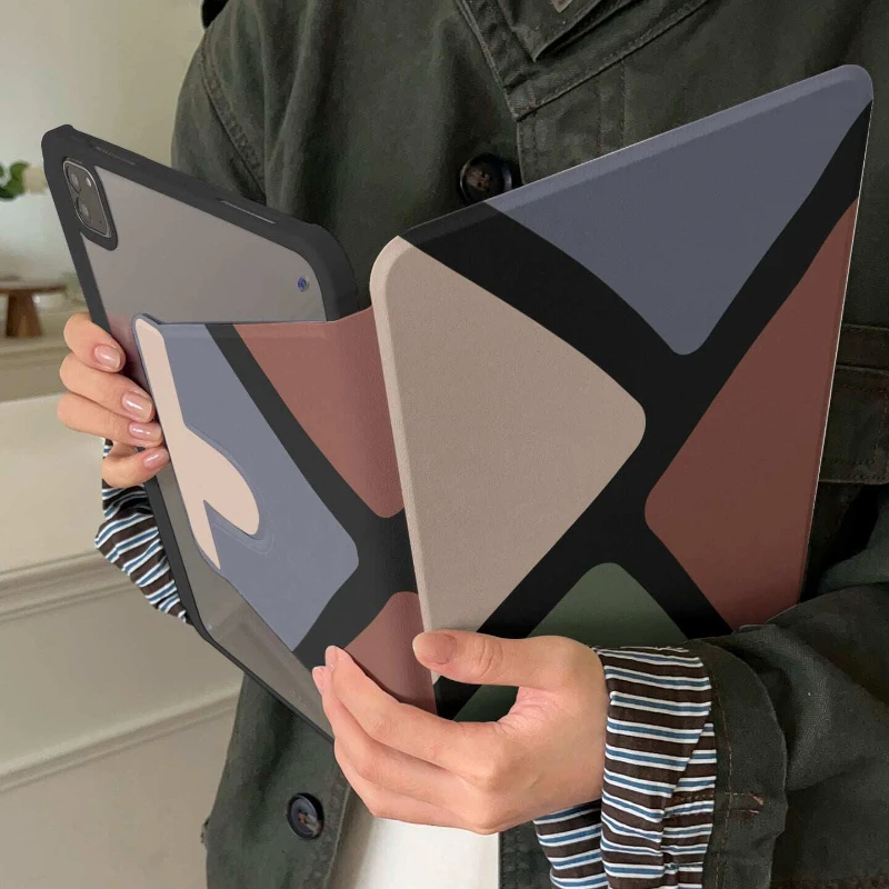 Niche Retro Triangle Geometry 360° Rotate Cover For iPad Pro13 11th M5 M4 12.9 A16 10 8 7 9th 10th Air 11 M2 M3 Mini Tablet Case