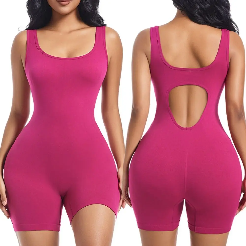 Oco para fora com decote em u fino ajuste shapewear barriga controle bunda levantamento biquíni bodysuits sem costura sem mangas mais magro corpo shapers ginásio