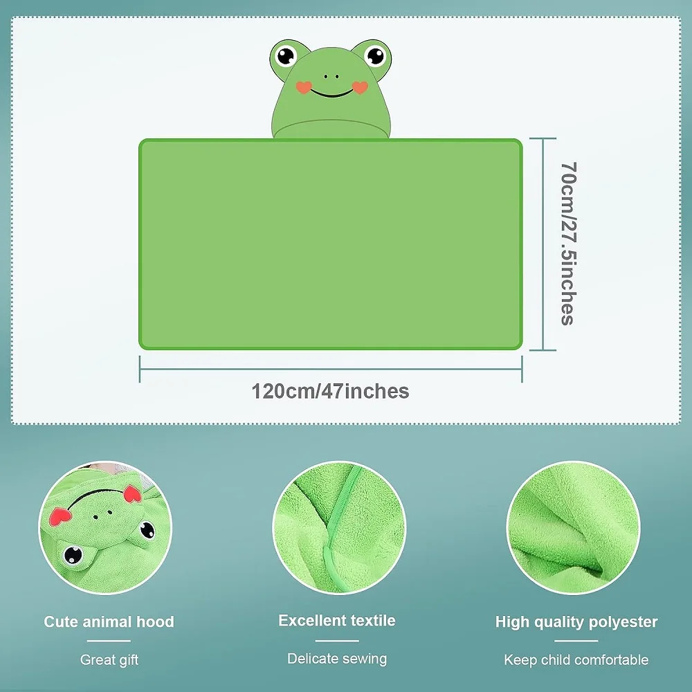 MICHLEY Cute Frog Toddler Hooded Baby Towels Super Soft Bathrobe Shower Warm Sleeping Swaddle Blanket For Boys Girls Kids 0-9T