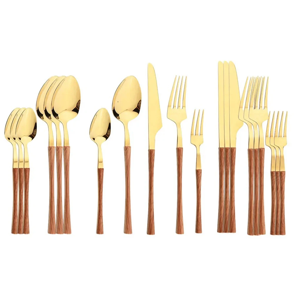 

20/30Pcs Dinnerware Set Imitation Wood Handle Cutlery Set Stainless Steel Flatware Tableware Set Kitchen Knife Fork Spoon Set