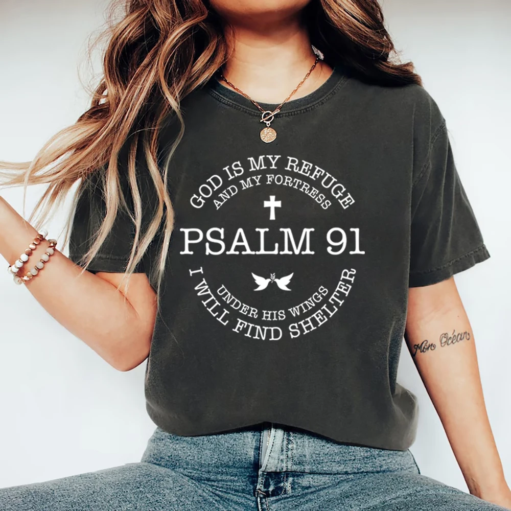 

God Is My Refuge Psalms 91 Verse T-Shirt Christian Shirt Unisex T-shirts Short Sleeve Bible Verse Tshirt Jesus Loves You Tee