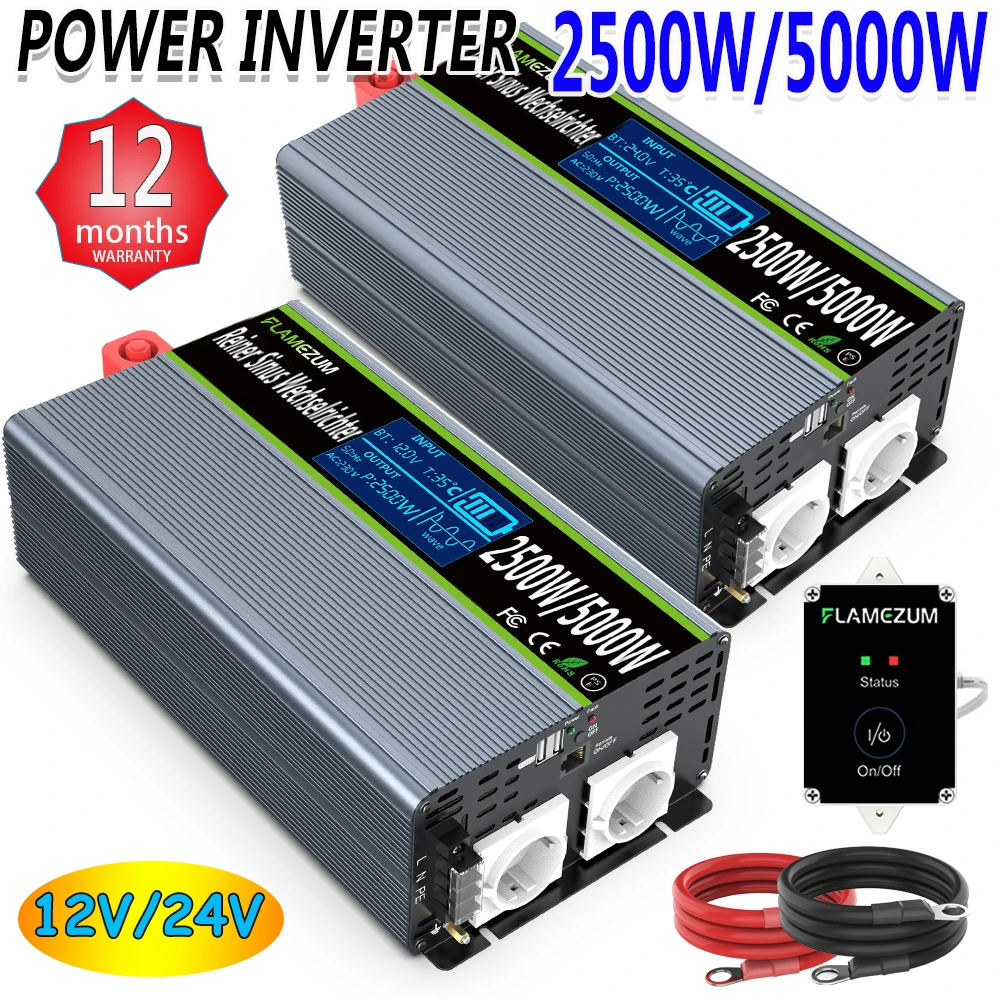 

5000w Pure Sine Wave Inverter 24v 220v Car Converter 2500w DC12V/24V/48V TO AC 120V/220V/230V/240V LCD Display(1 Year Warranty)