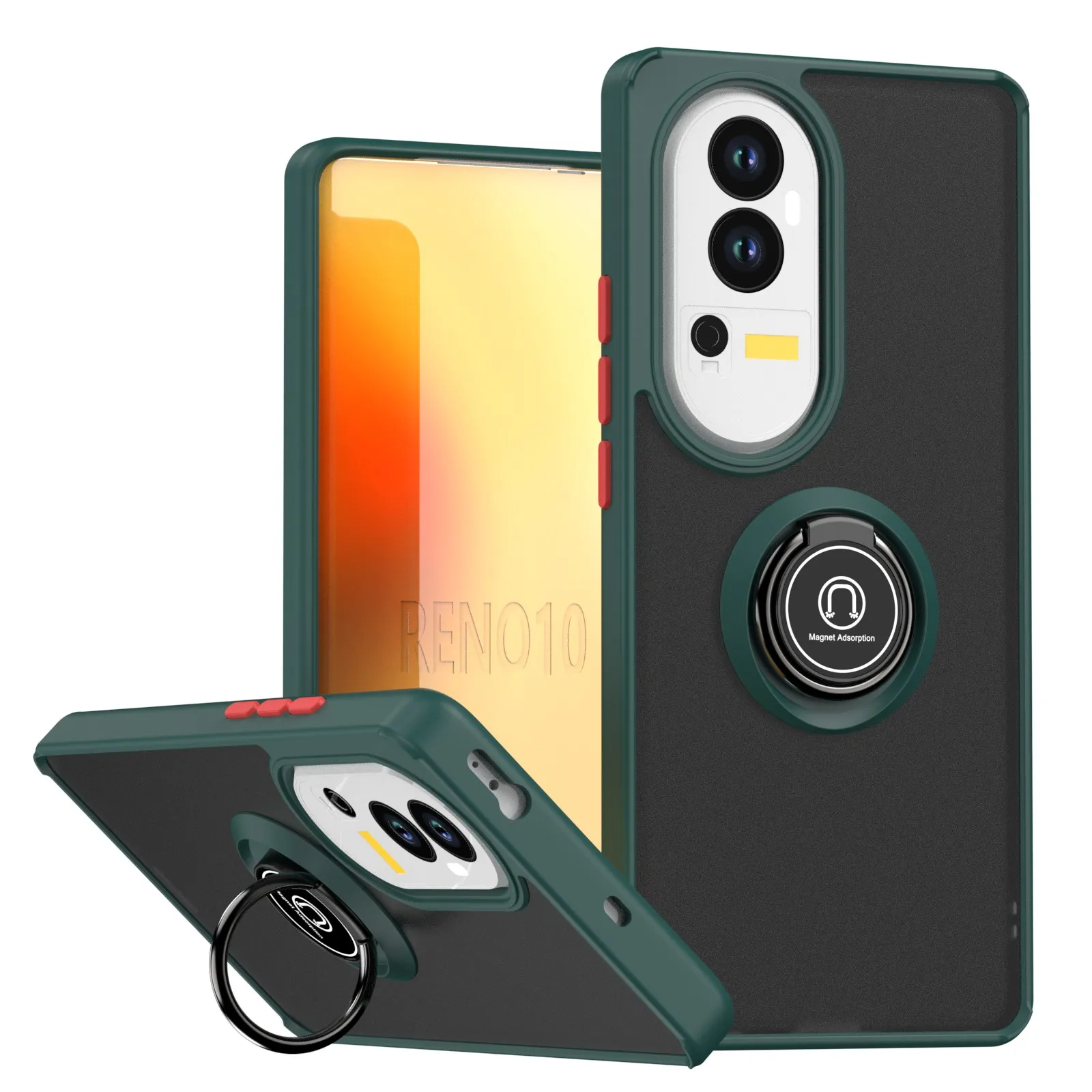 Oppo Reno 10 CPH2531 Hülle Metallring-Halter Stoßfeste Silikon-Stoßfänger Matte Rückseite Harte Handyhülle für Oppo Reno10 Pro 5G