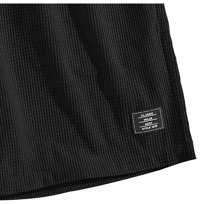 Herren Waffelstrick-Bermudashorts mit elastischem Kordelzug, lockerer Passform, Etikettendekor, für Outdoor, Reisen, Alltag, lässige knielange Shorts – Detail 4