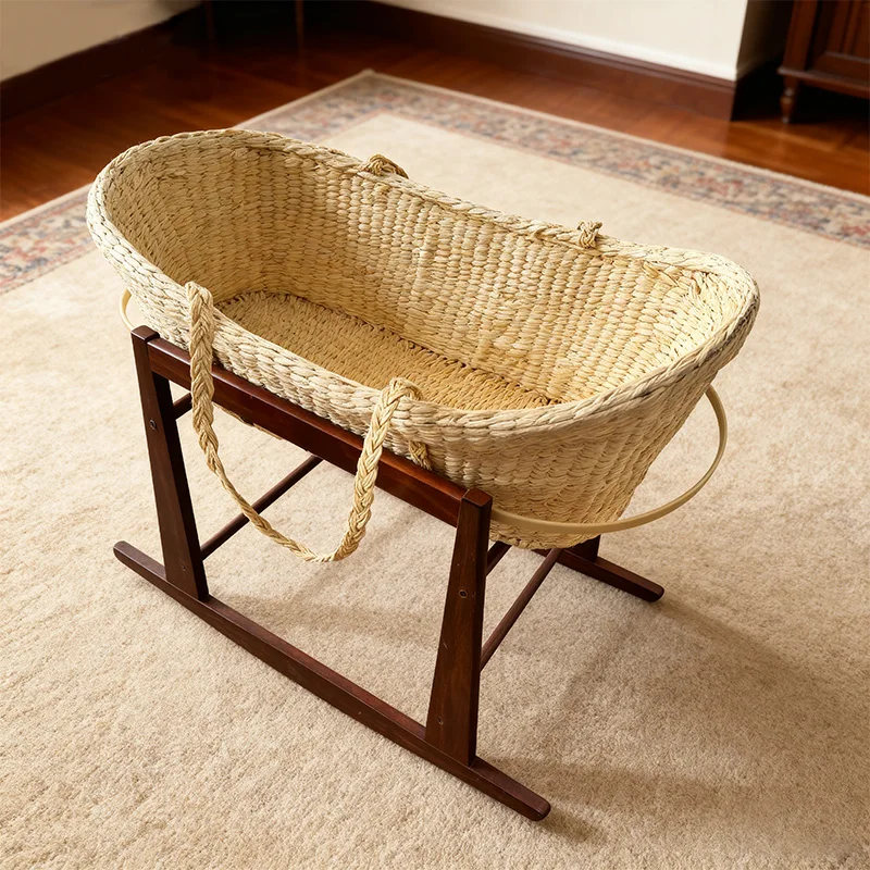 Newborn Baby Crochet Corn Husk  Handcrafted t Baby Crib Wicker Moses Basket Wicker Baskets Baby Bed