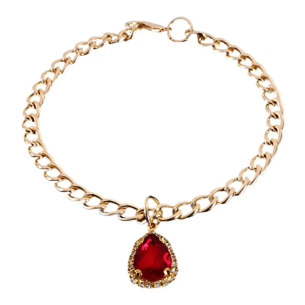 Adjustable Dog Cat Collar Metal Chain with Crystal Gem Charm Resin Rhinestone Bling Pet Necklace for Photos Weddings and Outings