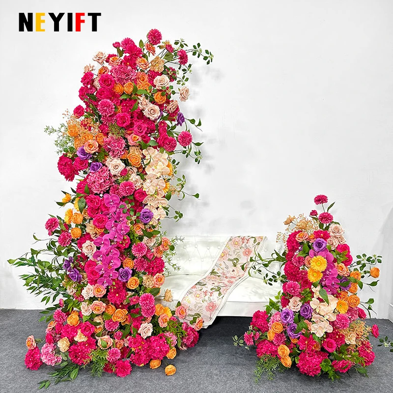 ترتيب صفوف الزهور لحفلات الزفاف ، إطار خلفية ، ديكور طاولة مركزية ، كرة زهرية ، ديكورات حفلات الولائم ، وردة وردية وحمراء ، ساخن #3