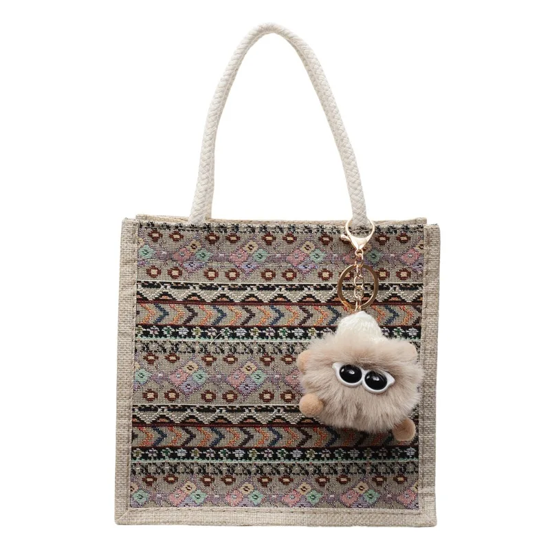 

Linen Handbag Wear-Resistant Portable Shopping Bag Printed Canvas Bag Fashion Student Lunch Bag For Commuting Gifting Storage