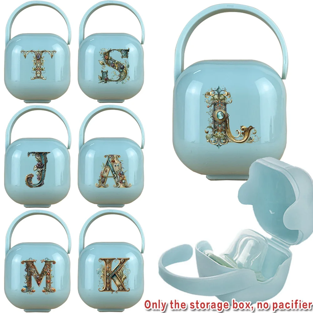 Teether&Pacifier Storage Case Travel Pacifier Box With Handle Dustproof Container For Newborns Graphic Letter Pattern