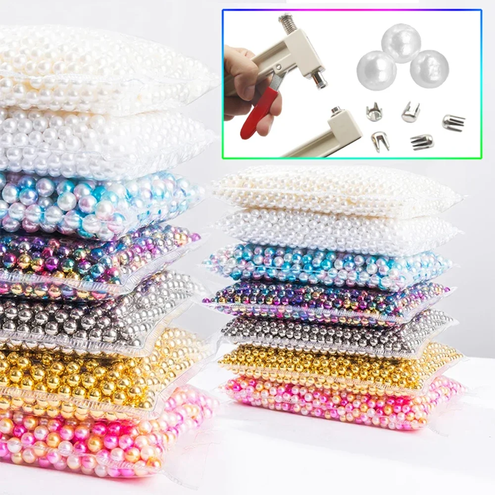 850pcs-14000pcs/Bag Multicolors No Hole ABS Imitation Pearl Beads Round Loose Beads for DIY Clothing Making Supplies