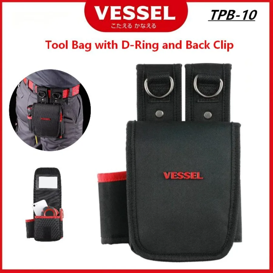 VESSEL TPB-10 Heavy Duty Electrician Tool Bag - D-ring, Back Clip, Perfect for 220USB Electric Screwdriver Storage