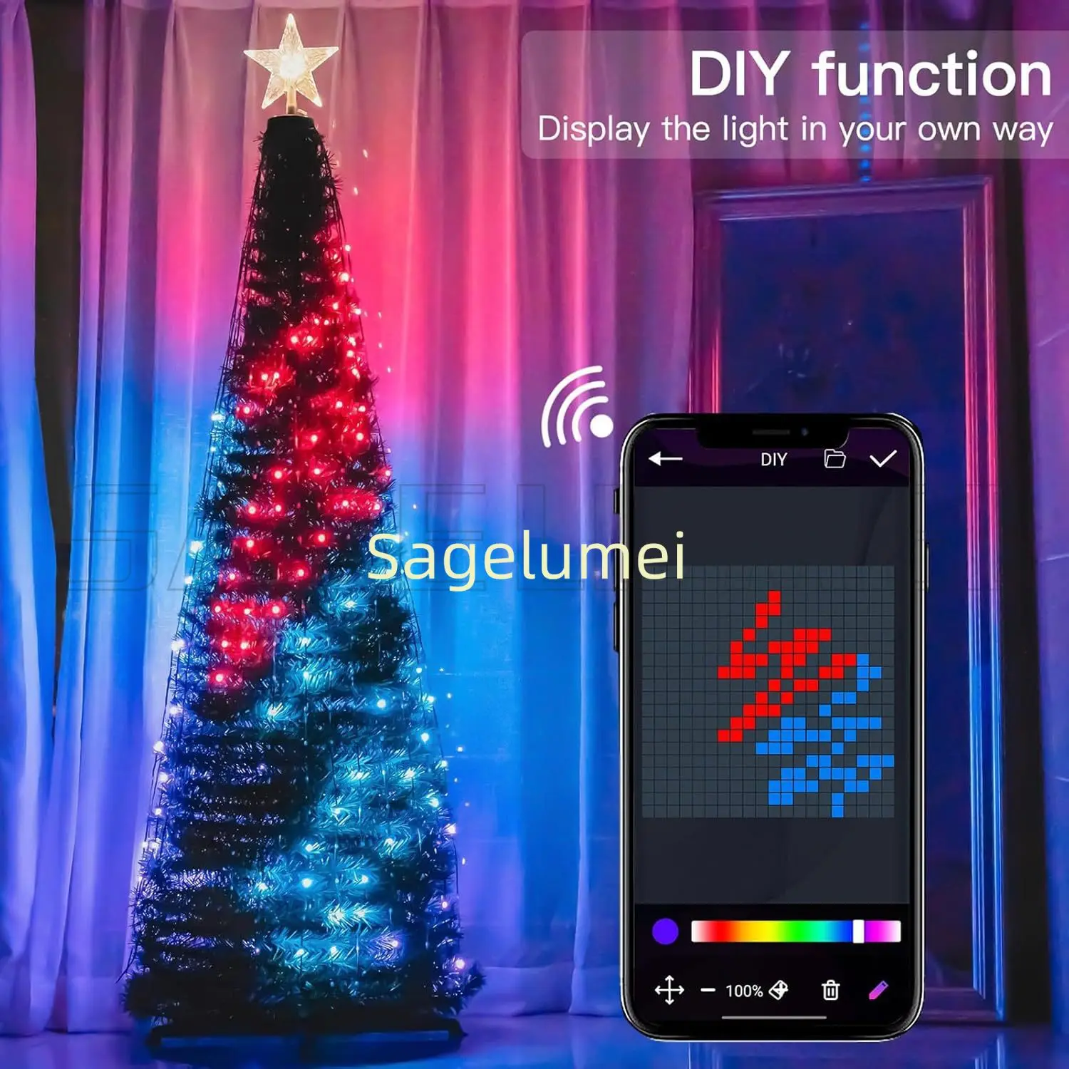 1PC 400Leds Smart Five-pointed Star Waterfall Lights USB Plug Christmas String Lights for Christmas Party Halloween Home Decor