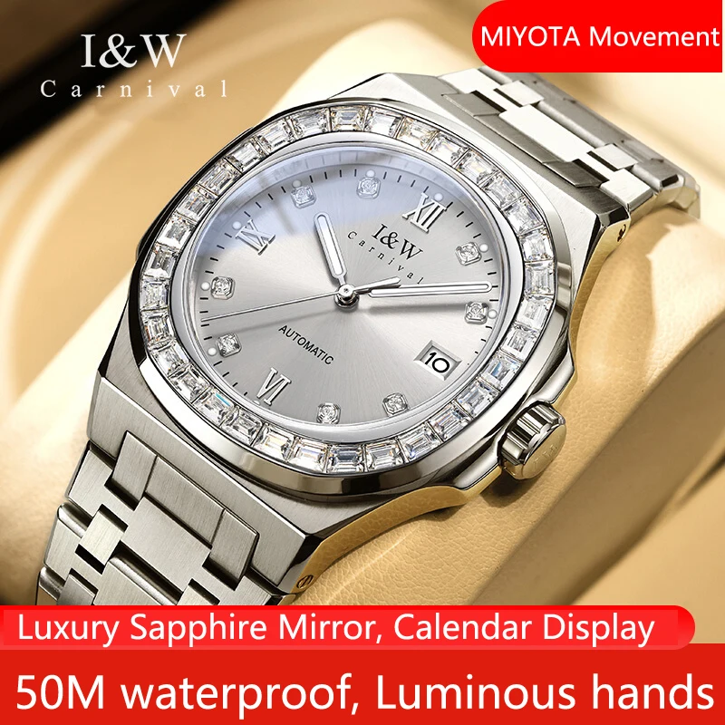 

Carnival Brand High-End IW Series Luxury Diamond MIYOTA Movement Mechanical Watch for Men 50M Waterproof Sapphire Watches Mens