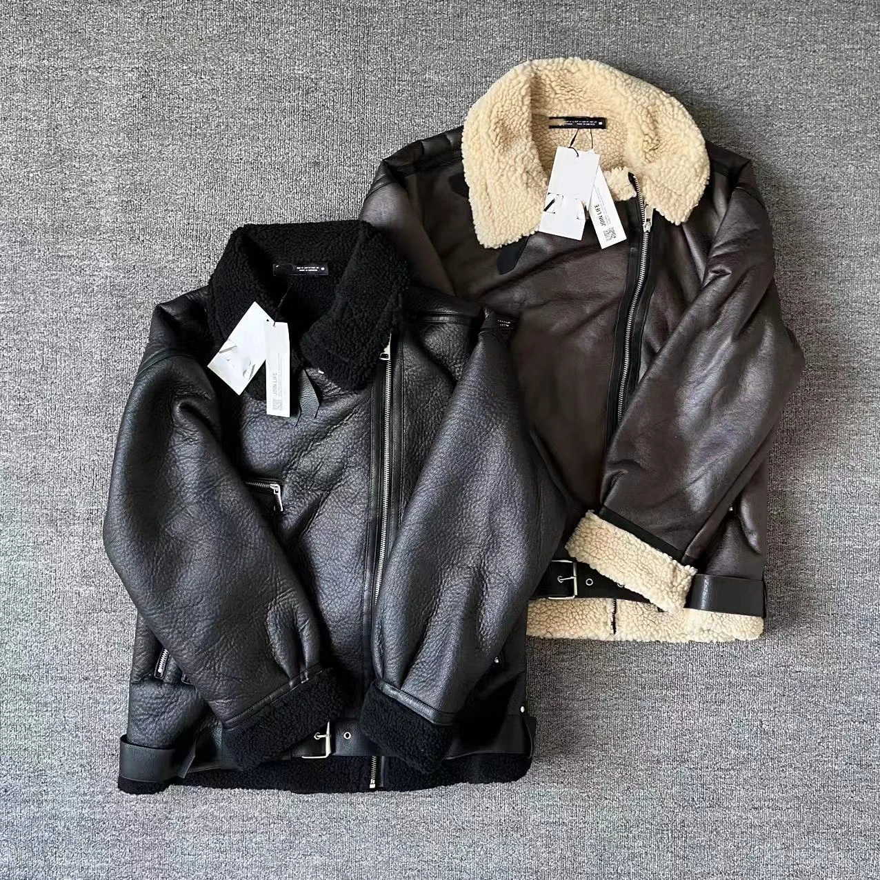 Taop&Za2024 Autumn New Women\'s Clothing Simple Warm Loose Collar Double Zipper Design Fur Integrated Jacket Coat