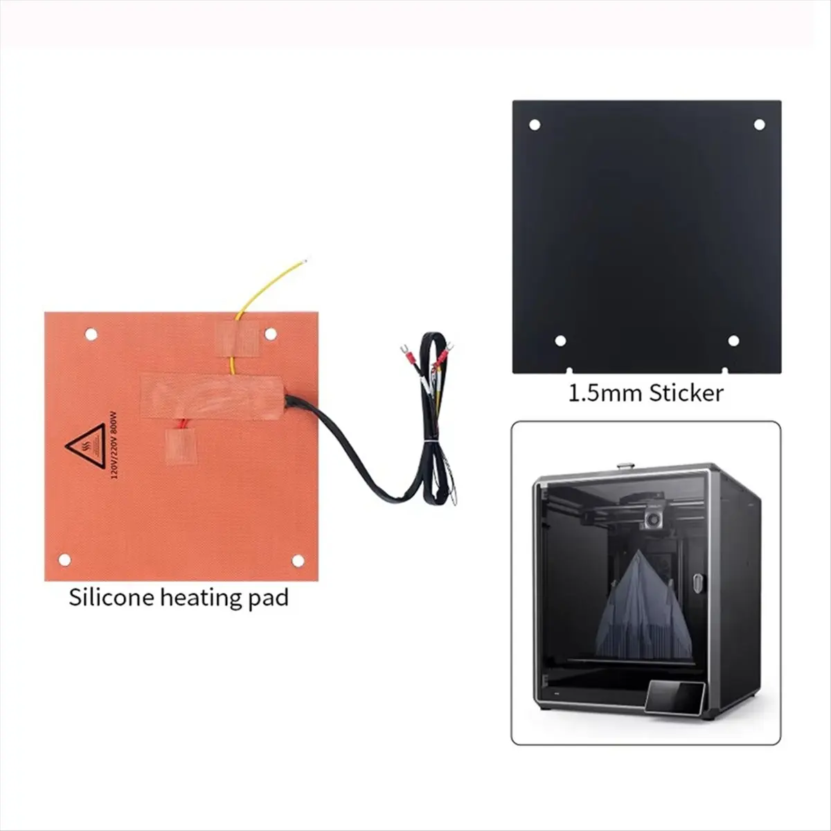 

(A75T) 800W 120V/220V Dual Voltage Silicone Heating Pad with 1.5mm Sticker for Creality K1 MAX 3D Printer Replacement Parts