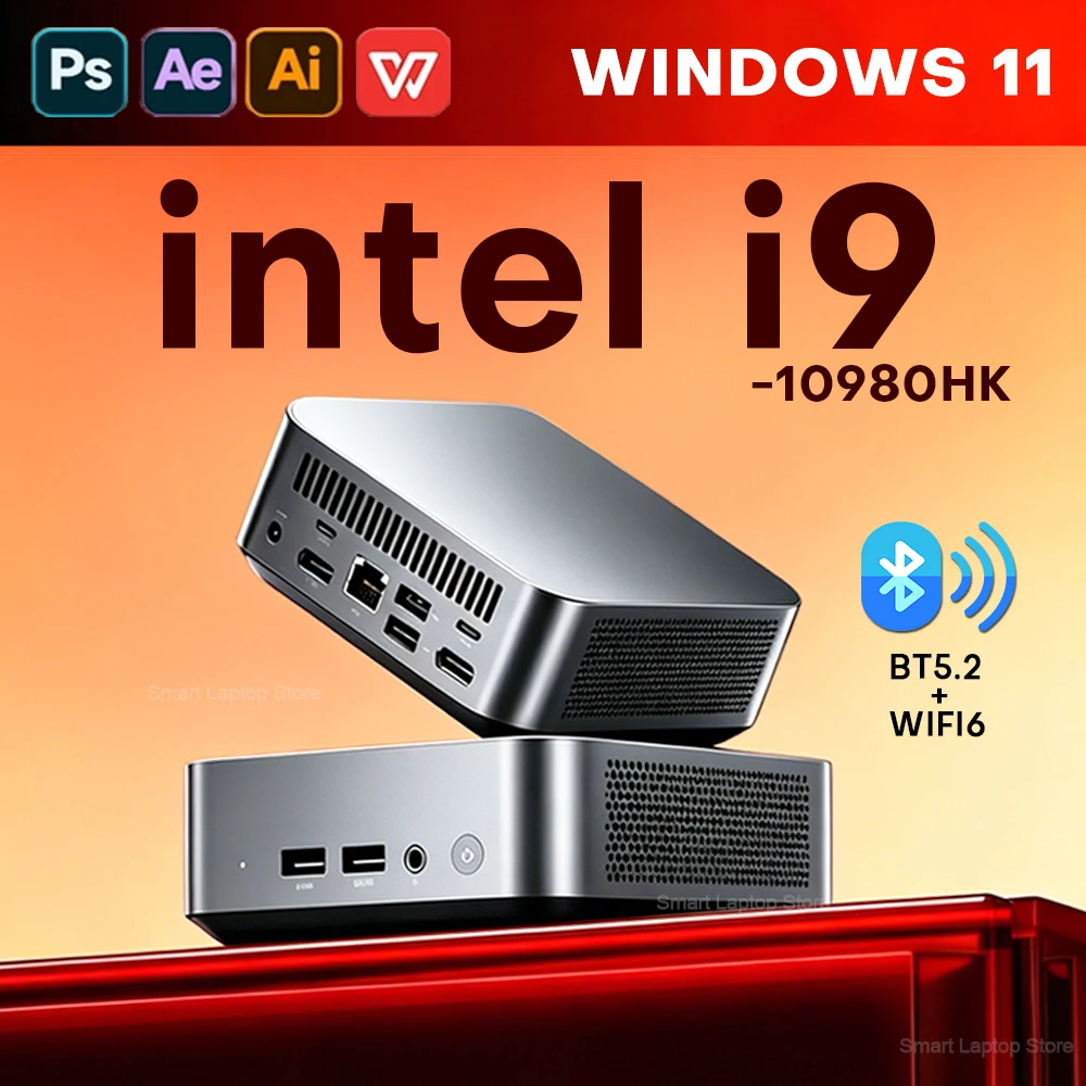 NEW Mini PC Windows 11 Intel Core I9 10980HK Small Pocket Compute Gaming 16GB 32GB RAM 1TB 2TB SSD UHD Graphics WiFi6 MiniPC 4K