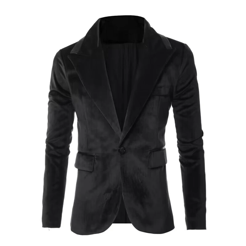 

Men's Black/Blue Velvet Jacket Slim Fit One Button Peak Lapel Suit Blazer for Prom Party Wedding Business New Fashion One Coat