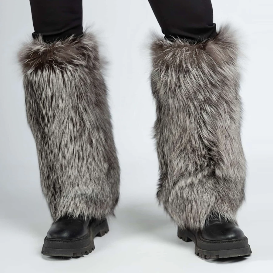 Real Silver Fox Fur Leg Warmers Hot Girl Winter Warm Furry Boots Cover Japanese Style Lolita Boots Y2K New Natural Fur Accessory