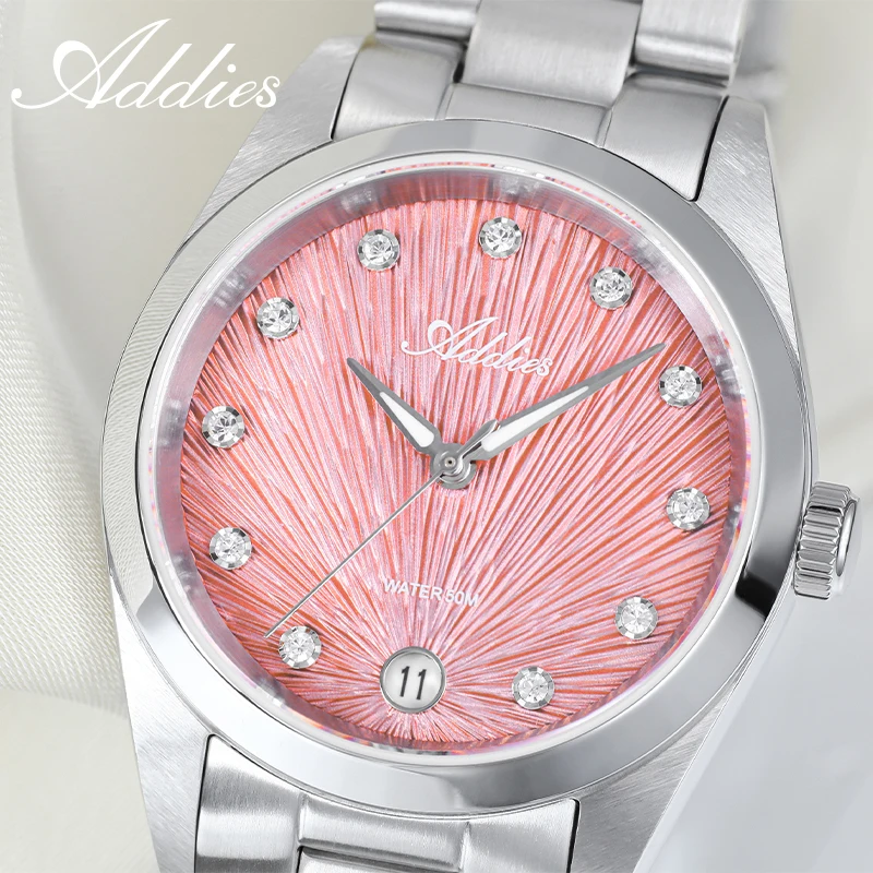ADDIES Luxury Woman Watch Sapphire Glass 5Bar Waterproof Elegant Women's Watches Calendar Stainless Steel Wristwatches AW25916