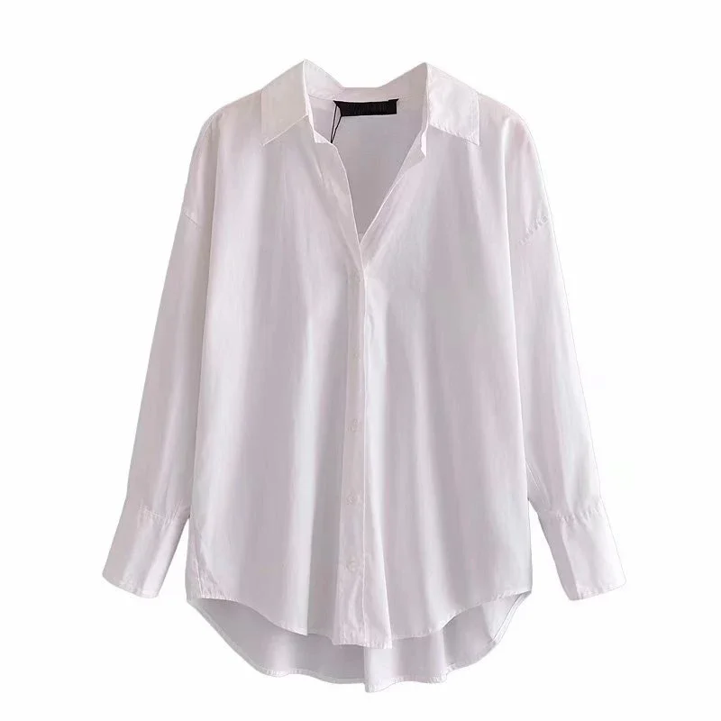 Spring and Autumn Simple European and American Style Street City Leisure Multi Color Poplin Shirt for Women