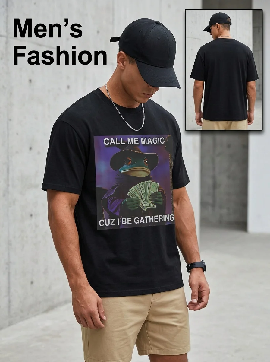 Call Me Magic Cuz I Be Gathering Funny Wizard Frog Mage T-Shirt Unisex Casual Tee with Magic-Themed for Tabletop RPG Fans