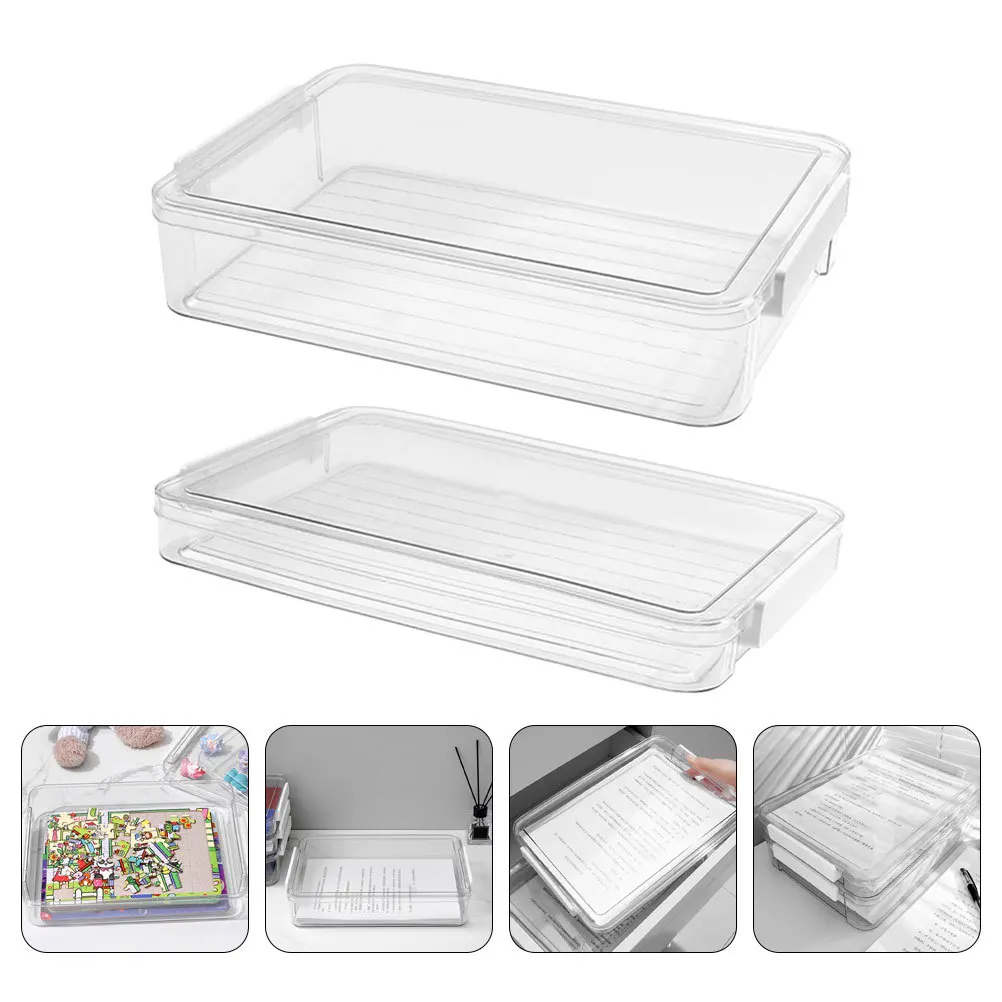 

2Pcs File Organizer Document Storage Box A4 Paper Holder Travel Case Pet Material Waterproof Desk Organizer