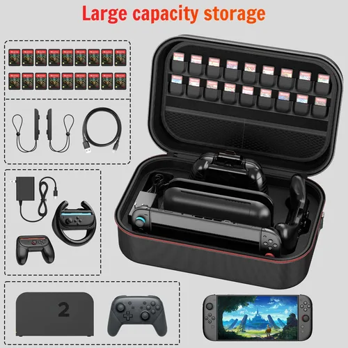 Imagen 2 del producto Una bolsa de almacenamiento cuadrada de gran capacidad adecuada para Switch 2. Almacenamiento de viaje portátil. Duradero. Bolsa de almacenamiento para accesorios de juego.