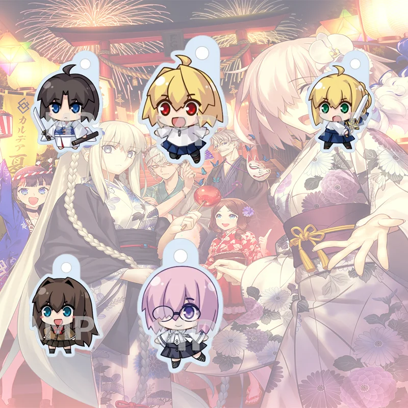 FateGrand Order 6CM Double Sided Printed Acrylic Keychain Cute Figure Key Ring Backpack Hanging Ornament Birthday