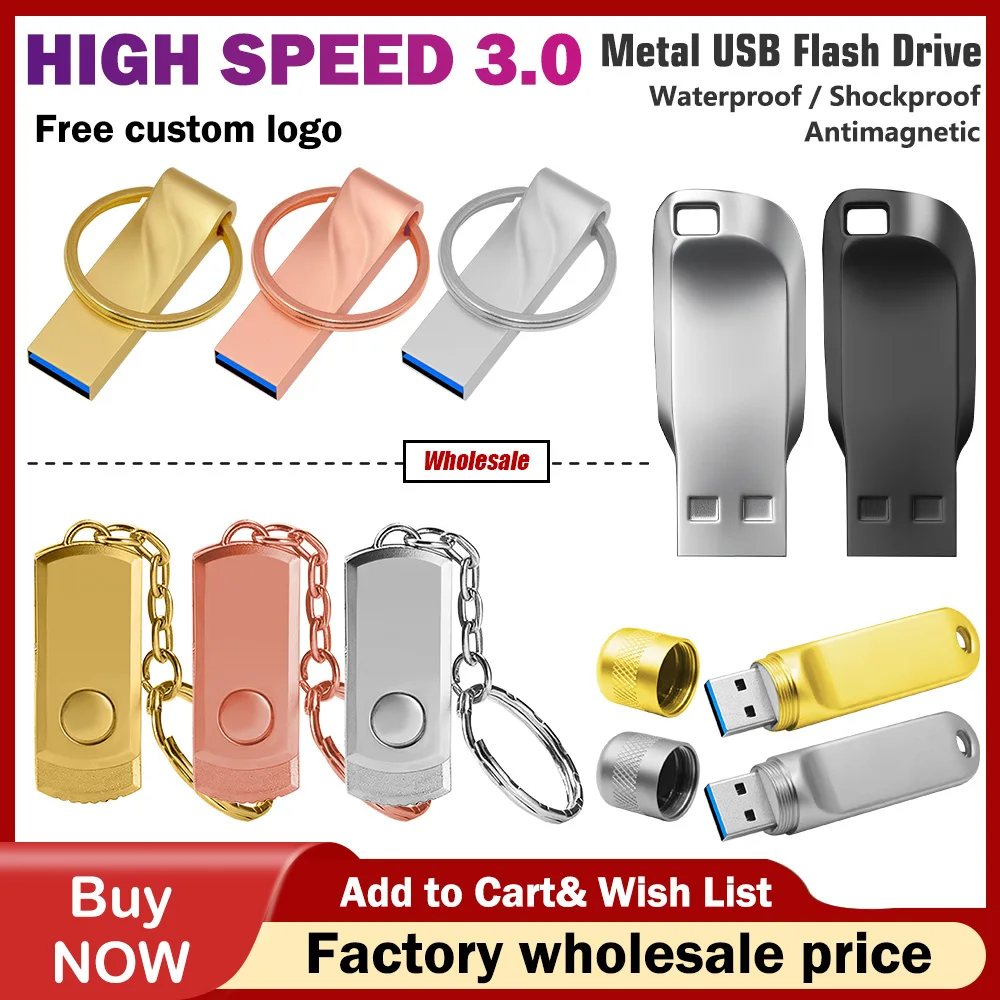 Metal Rotating USB 3.0 Flash Drive 64GB 32GB High Speed Pen Drive 16GB 8GB 4GB Business Gift Memory Stick Pendrive