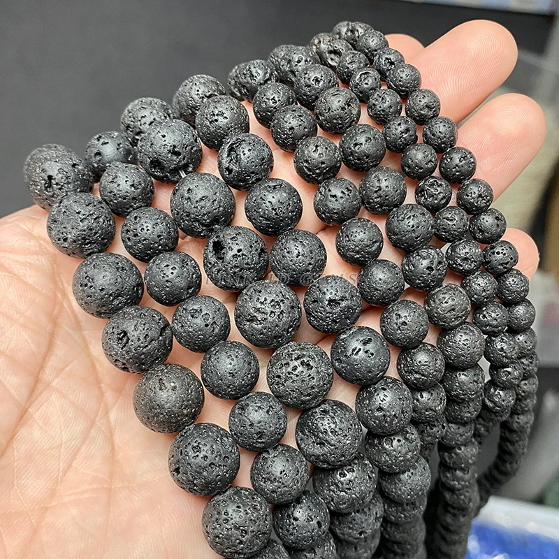 

4 6 8 10 12mm Natural Stone Black Volcanic Lava Stone Round Loose Spacer Bead For Jewelry Making DIY Bracelet Necklace Accessory