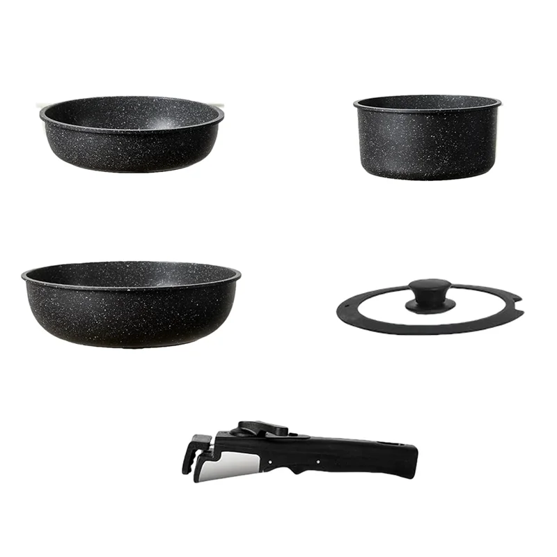 

Pots And Pans Set With Detachable Handle, 5-Piece Nonstick Kitchen Cookware Set, Stackable Pans Pots Set