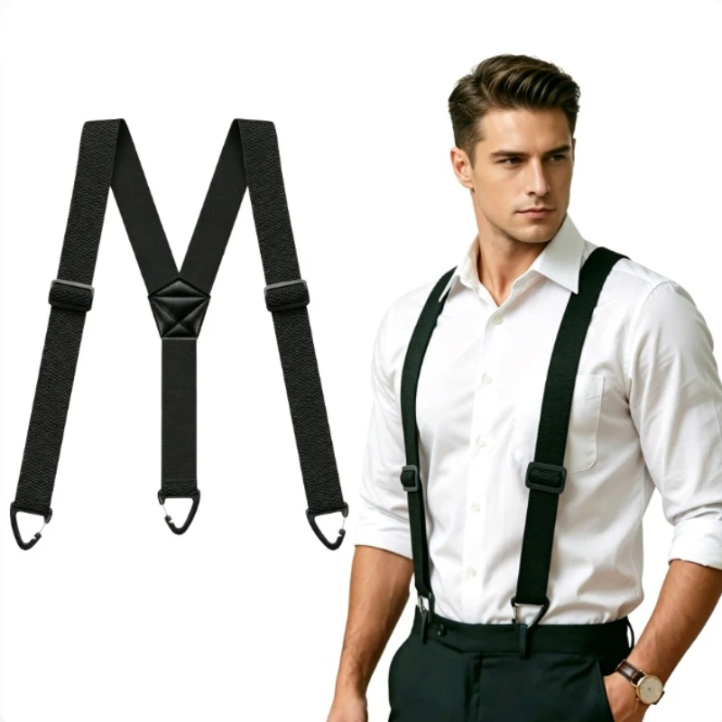 Heavy Duty Suspenders for Men Work Biker Outdoor 3.8cm Wide Y-Back with 3 Snap Hook Adjustable Elastic Trouser Braces Strap Belt