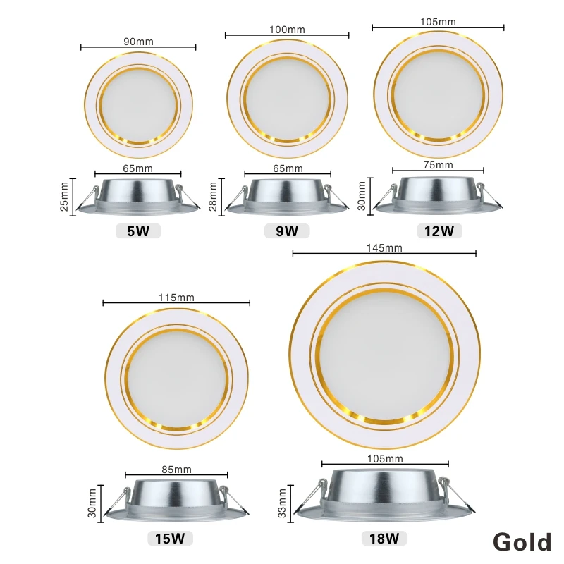 Imagem -04 - Luz de Teto Redonda Led Luz Embutida Luz de Painel Frio Quente Branco Holofotes 220v 5w 9w 12w 15w 18w Lote 10 Pcs