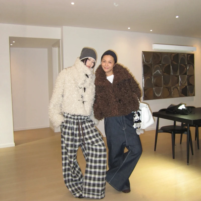  Studio Autumn Winter ort Suede Inner Eco-Friendly Fur Coat Women's Large Collar Button up Jaet Street Sle Loose Fit