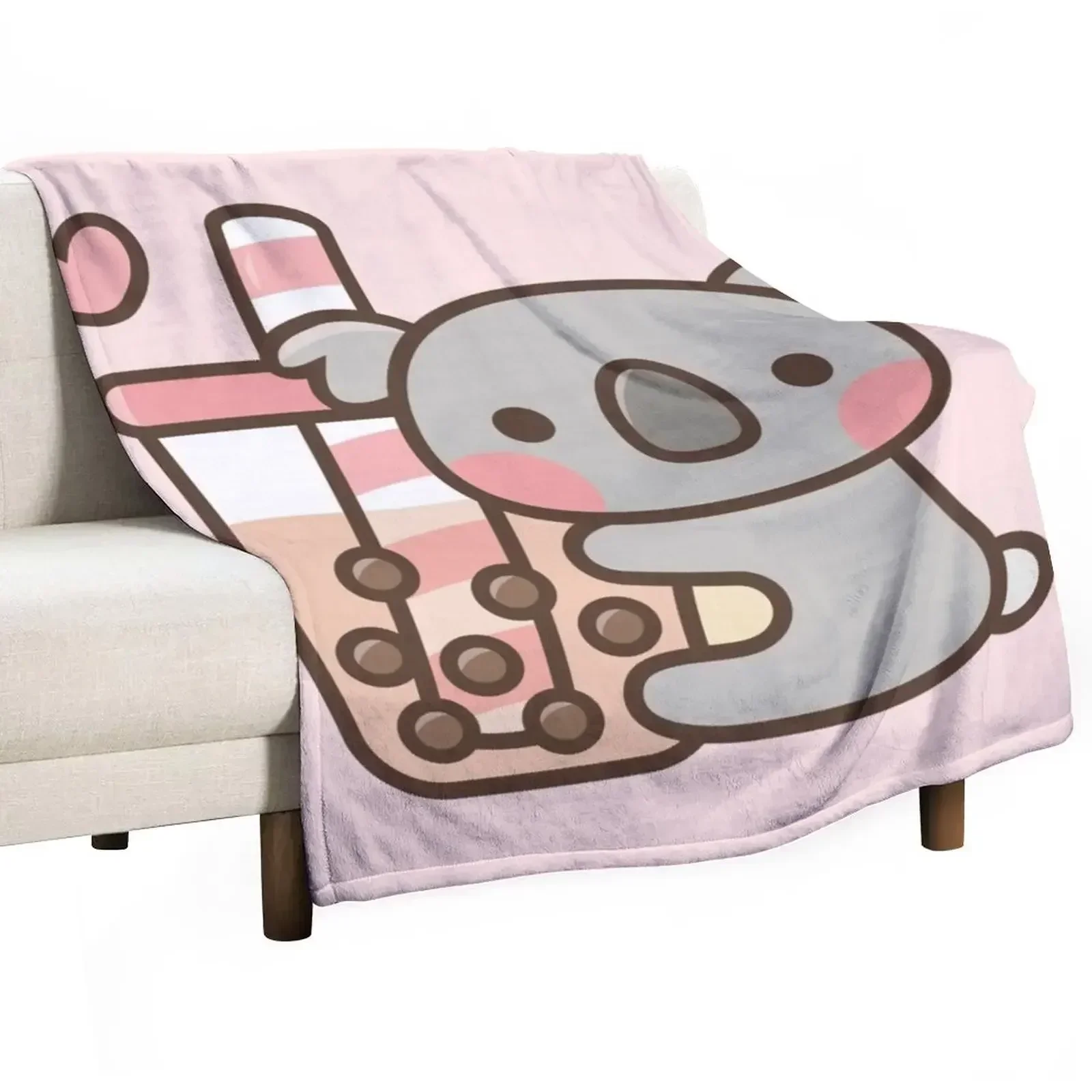 

Cute Koala Bear And Bubble Tea Throw Blanket Warm Accent Blanket for Living Room Decoration