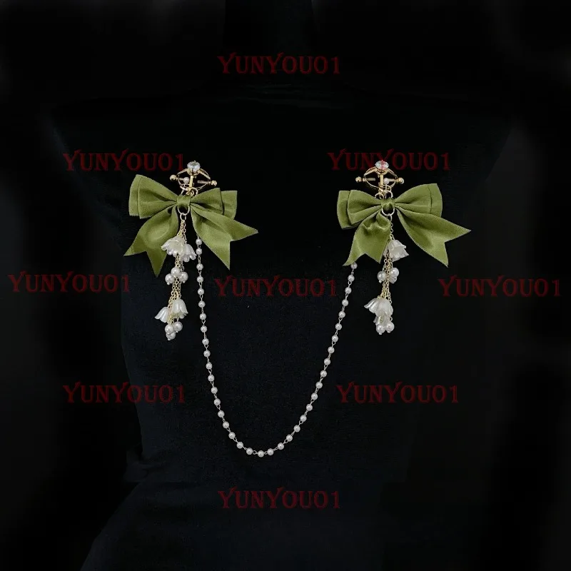 

Green Lily of The Valley Fringed Bow Chain Clip Strawberry Clip Swaying Cute Wind
