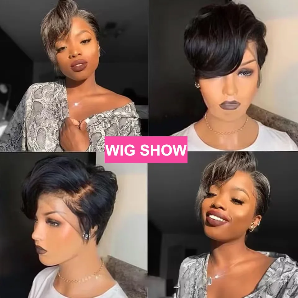 Perruque coupe lutin courte Bob perruques 13x4 dentelle avant perruques droites pré plumées Transparent HD dentelle coupe lutin perruque fête quotidienne mère cadeau