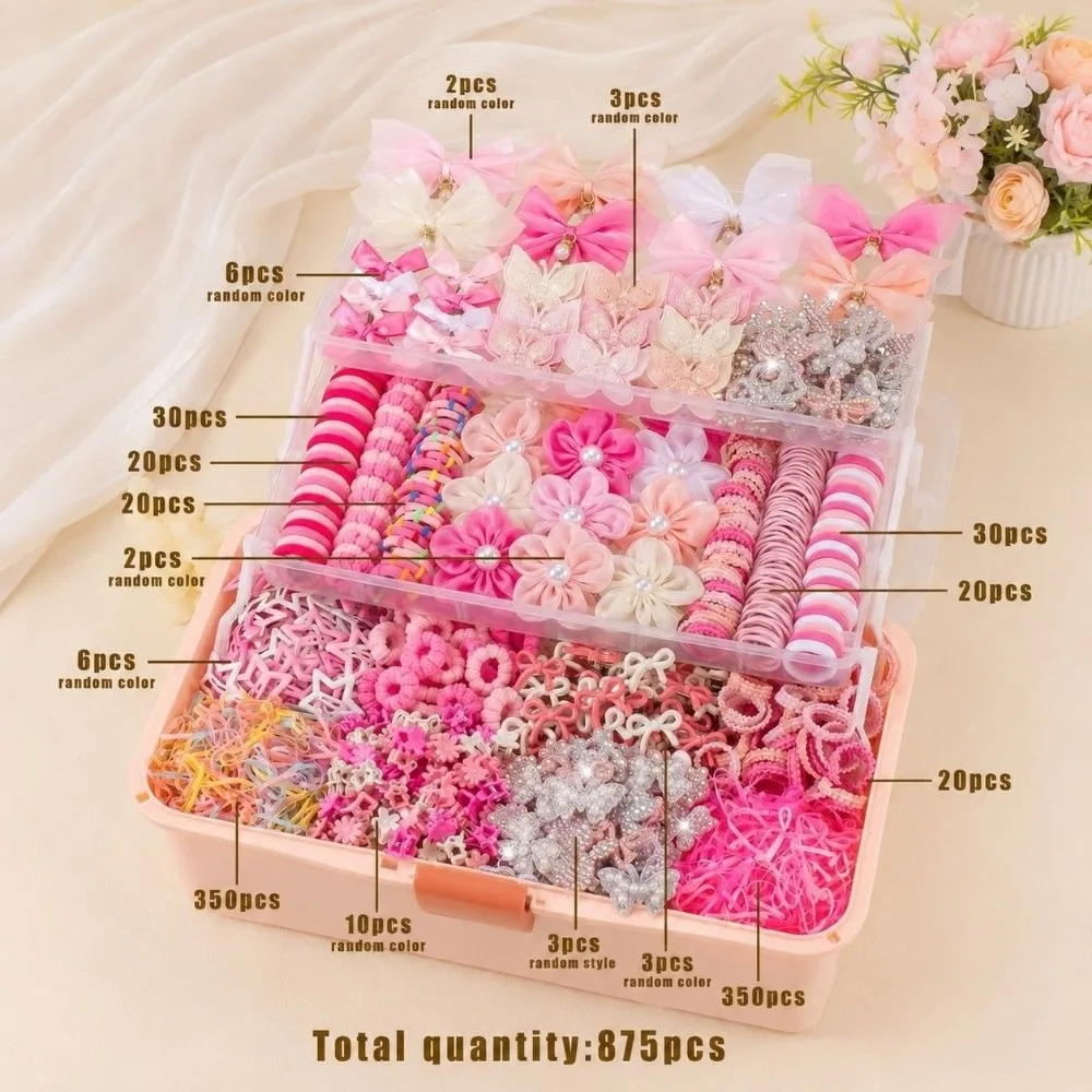 875Pcs/Set High Elastic Girls Hair Accessory Set Swallowtail Bow Butterfly Shape Kids Hair Accessories No Hurt Hair Hair Tie Set