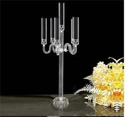 1PCS 5 Arms Candelabra Acrylic Candle Holders Wedding Table Centerpieces Flower Stands Party Candlesticks Decoration