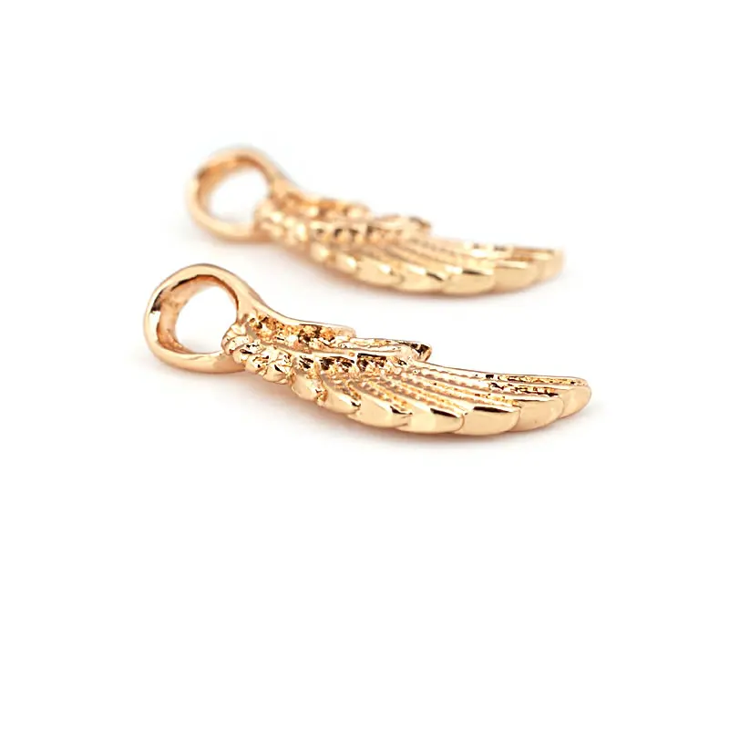 20 piezas-colgantes de plumas de alas de latón para mujer, joyería artesanal de alta calidad, accesorios para collar y pendientes, Color dorado de 18K