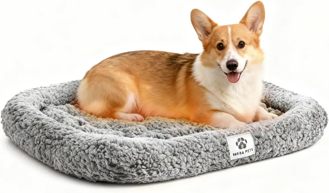 

Самонагревающаяся лежанка для кошек с бортиком, пеной, моющимся чехлом, нескользящим термоизоляционным покрытием из шерпы, серая, 23 дюйма