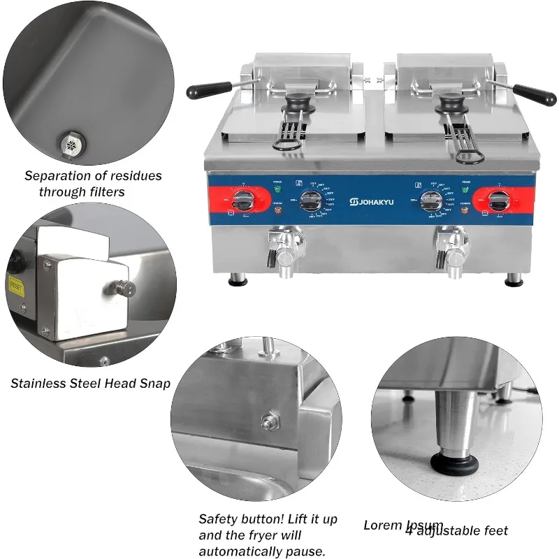 26Lbs Commercial Deep Fryer, Electric Deep Fryer with Timer, Drain, Swung Up Fryer Head, 120v 3600w Electric Countertop Fryer