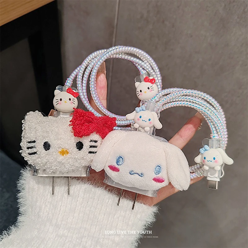 Hellokittys Cinnamoroll Soft Plush Charging Cable Protector Saver Cover per Iphone Cute Charger Cable Cable accessori di ricarica