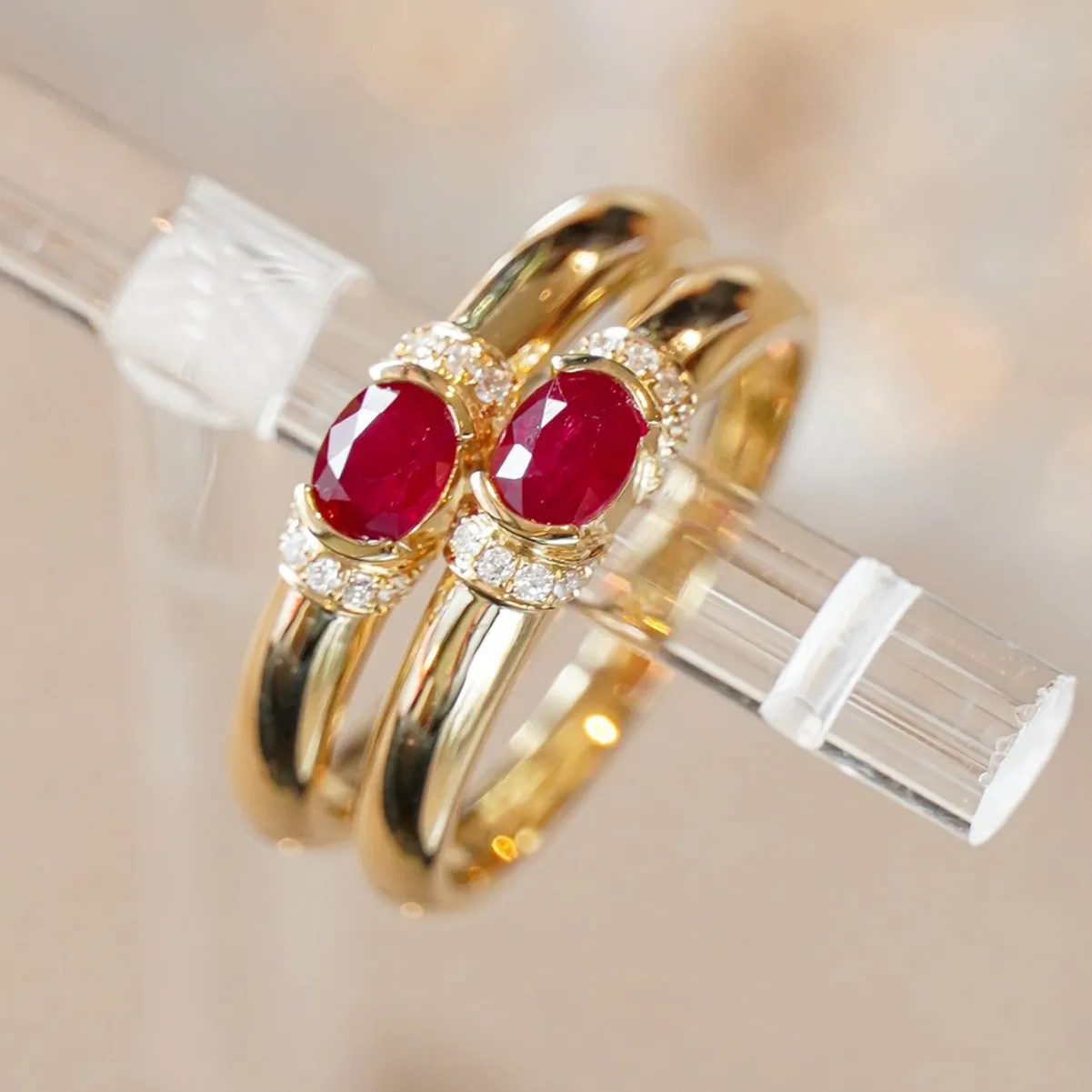 

925 Silver Synthetic Ruby Cocktail Ring 18K Yellow Gold Plated Full Zircon Pegion Bloody Red Gems Wedding Band For Women Jewelry