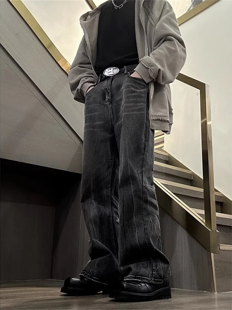 

Retro Gradient Denim Jeans Men's Loose Wide Leg Pants High Street Trend Youth Wear Spring Autumn Middle Waist Zipper Fly